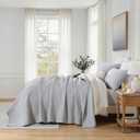 Homzard California King Size Quilts Bedding Set,100% Cotton Light Blue King Size Comforter Set,Coin Pattern Bedspread Set,Solid Modern Farmhouse Bedding Coverlet 3 Piece Bed Set, All Season