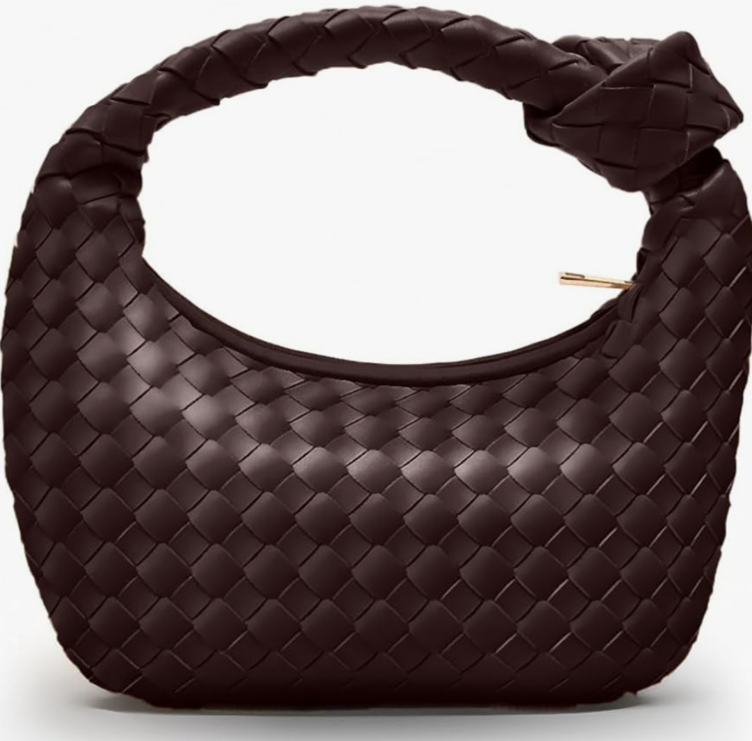Knotted Woven Leather Handbags Tote with Detachable Bow For Women, Trendy Hobo Dumpling Purse Bag 2024 Dark Purple
