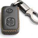 Leather for Toyota 4Runner Avalon Camry Corolla Land Cruiser Venza RAV4 Subaru BRZ Remote 3 Buttons Key Case Holder Cover Fob Chain (Black)