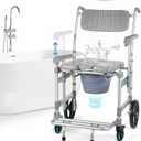 Bariatric Rolling Shower Chair: 4 in 1 Folding Bath Commode Chair for Handicap, Elderly & Injured, Adjustable Armrests for Easy Transfer | Waterproof & Soft | 360 Locking Wheels | 350lbs