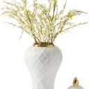 Ginger Jars for Home Decor, White and Gold Vase, Decorative Ceramic Ginger jar with lid, Porcelain Flower Vase for Centerpieces Jarrones, Storage jar, Table Center Vase, Temple Jar(18in)