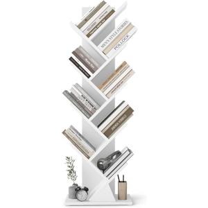 VASAGLE Custos Collection - Tree Bookshelf, Modern Bookcase, Floor Standing Book Shelf, for Bedroom, Living Room, Home Office, 7.9 x 15 x 45.4 Inches, Cloud White ULBC609W01