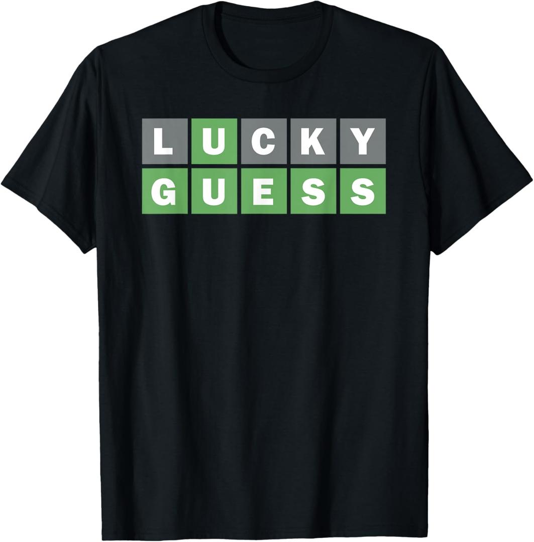 Lucky Guess, Five-Letter Word Guessing Game, Fun Word Puzzle T-Shirt, XL, Black