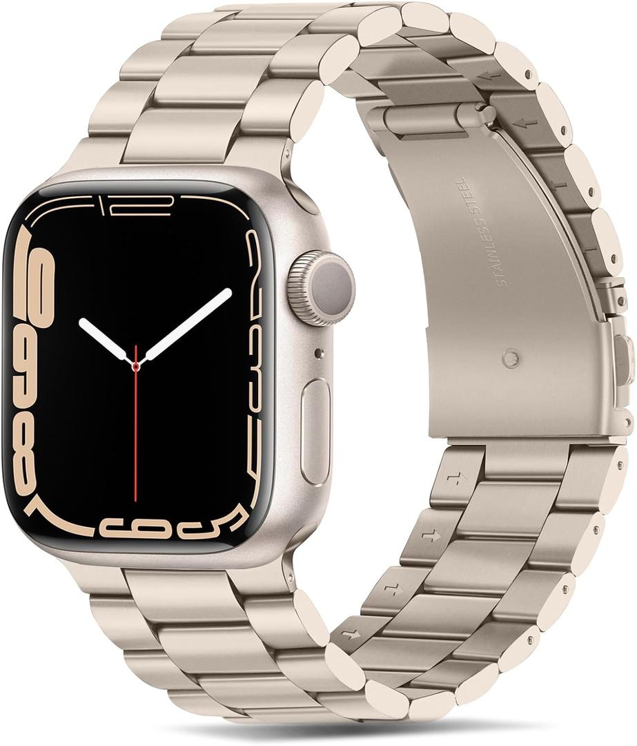Tasikar Band Compatible with Apple Watch Band 42mm (Series 10) 41mm 40mm 38mm Premium Stainless Steel Metal Replacement Strap Compatible with Apple Watch SE Series 10 9 8 7 6 5 4 3 2 1 (Starlight) (38mm/40mm/41mm/42mm(series 10), Starlight)