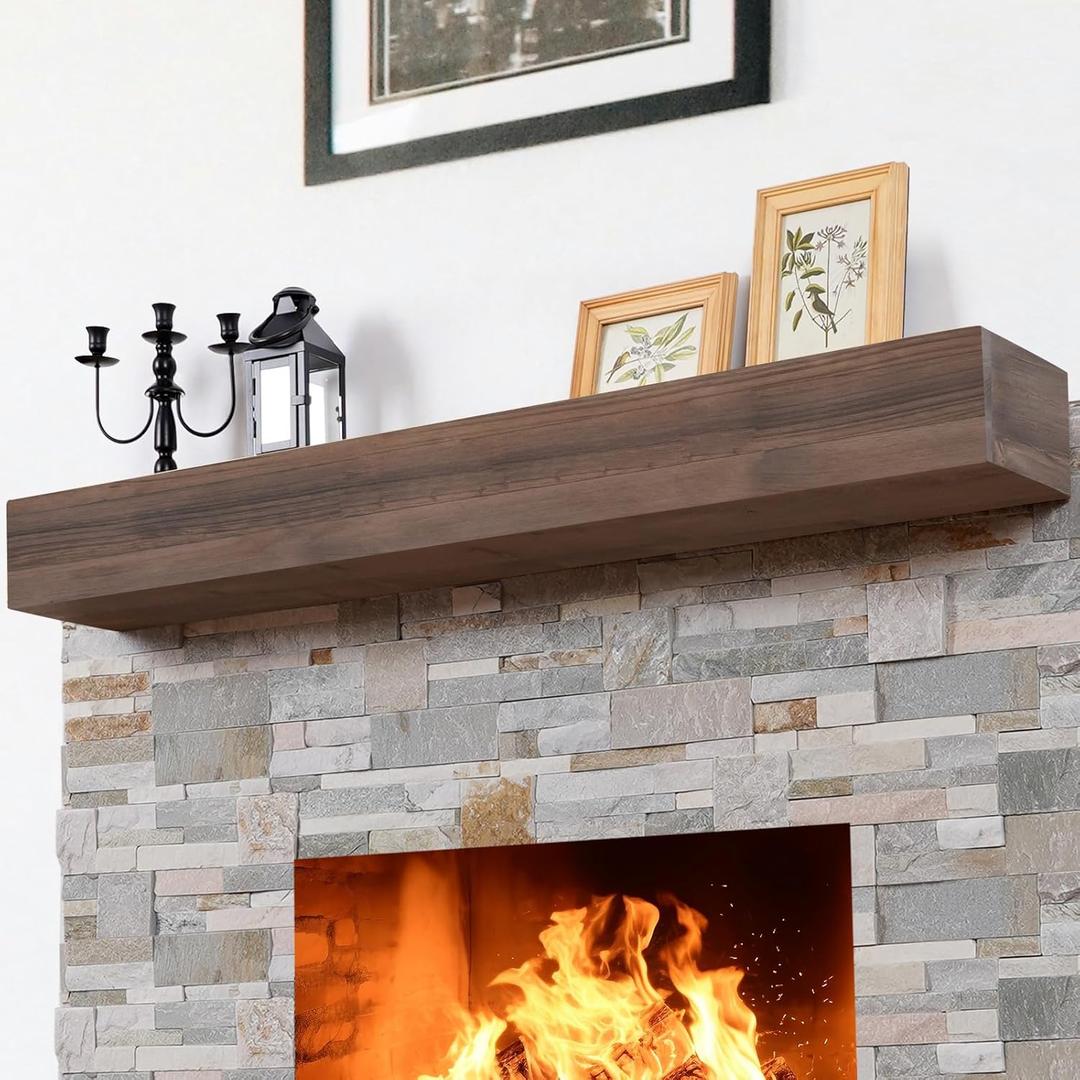 Fireplace Mantle Shelf - 66x85Inch Handcrafted Wall Floating Mantel Shelf for Over Fireplace - Rustic Traditional Wooden Fireplace Mantels with Invisible Heavy Duty Wood Bracket - Ebony