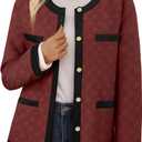 Bebonnie Women's Diamond Quilted Jacket Crew Neck Lightweight Long Sleeve Button Down Winter Coats with Pockets (Red, XL)