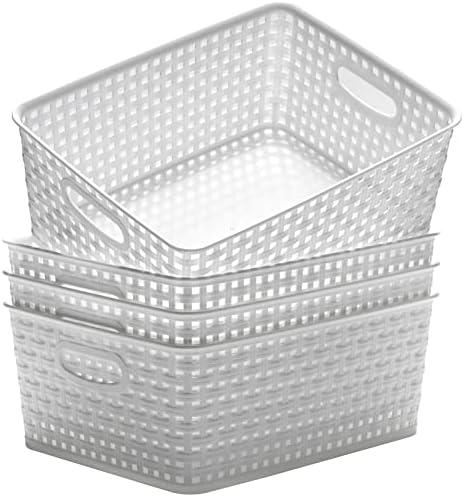 Eslite Plastic Storage Baskets for Organizing,11"X8.5"X4.7",Pack of 3 (White)