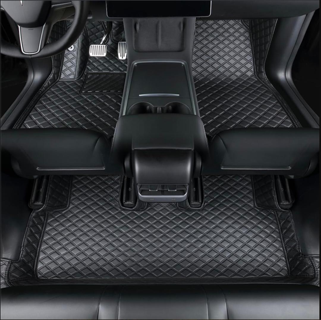 Compatible with Tesla Model Y Floor Mats Floor Liner 2020-2025 Tesla Model Y 5 Seater Car Mats All-Weather Front Backseat Row Mat (Black)