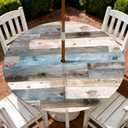 Outdoor Tablecloth with Umbrella Hole and Zipper, Round Fitted Patio Table Covers for Spring/Summer, Machine Washable Outdoor Picnic Table Cloth (Wooden, 45-52" Round)
