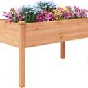 BIRASIL Outdoor Raised Garden Bed, Wood Planter Box for Vegetable Flower, Elevated Reinforced Large Garden Planters Boxes for Backyard Patio Gardening Balcony (48L, Brown)