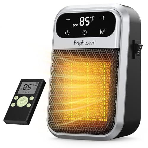 Brightown 800W Plug in Heater with Remote - Outlet Space Heater with Touch LED Display, Small Electric Wall Heaters for Indoor Use with Adjustable Thermostat and 12H Timer for Bathroom Office Bedroom