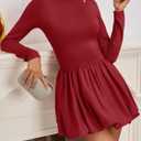 Wenrine Women Long Sleeve Bubble Mini Dress Bodycon Mock Neck Casual 2025 Cocktail Club Party Dresses (Medium, Burgundy)