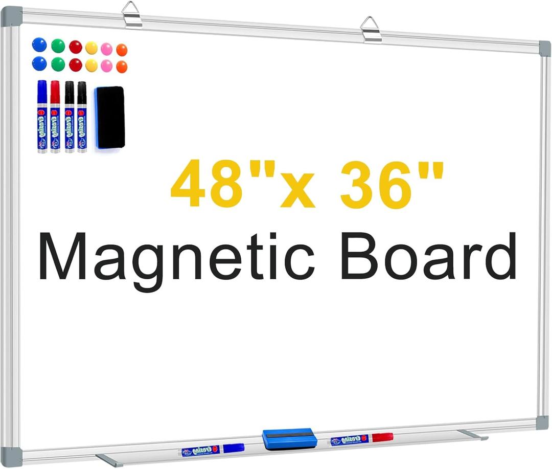 H-Qprobd Magnetic Whiteboard, 48 X 36 Inches Wall Mounted Board Silver Aluminium Frame, Dry Erase Board for Home Office Classroom