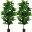 Fiddle Leaf Fig Tree 6ft Tall Artificial Tree in Pot Fake Ficus Lyrata Plants with 184 Decorative Fiddle Leaves Faux Fig Trees for Home Office Living Room Decor Indoor Outdoor, 2 Pack