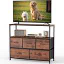 DUMOS TV Stand, Dresser with 5 Fabric Storage Drawers, Media Console Featuring Open Shelf for TV, Compact Entertainment Unit for Bedroom, Living Space, or Dorm Organization, Brown, 39.4"D x 11.8"W x 31.5"H