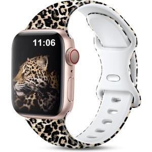 Lerobo Cheetah Band Compatible for Apple Watch Bands Ultra 2 49mm 44mm 46mm 45mm 42mm iWatch SE Series 11 10 9 8 7 6 5 4 3 2 1 Ultra3 SE2 SE3 Silicone Fadeless Pattern Printed Band Women Men, Leopard