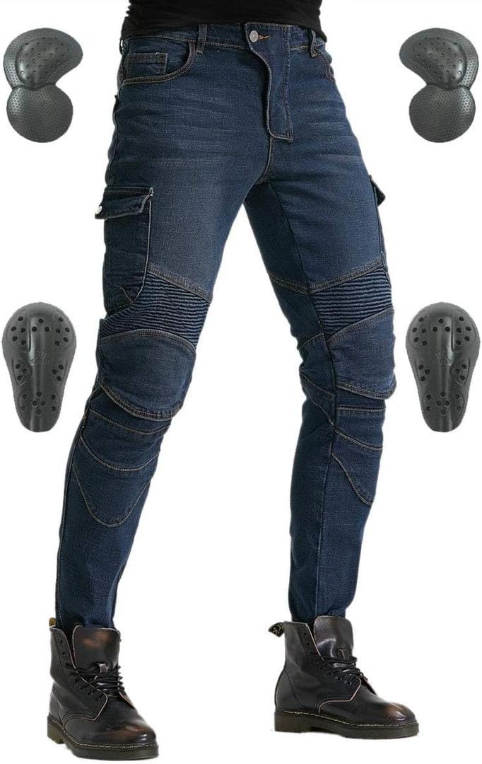 Motorcycle Pants, Versatile Durable Motorcycle Jeans for Men & Women Riding Pants Trousers with Kenn & Hip Armor Pads (Medium, Blue)