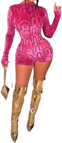 Uni Clau Women Sexy See Through Long Sleeve Short Jumpsuits Sheer Mesh Patchwork Skinny Pants Club Rompers Small