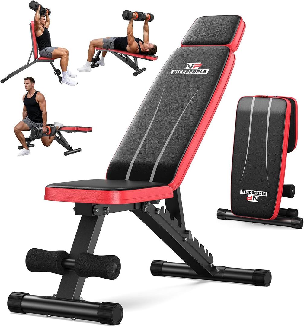 Nicepeople Adjustable Weight Bench up to 6.5'', Dual-Support & ASTM-Certified Workout Bench & 10 Backrests for Chest Shoulders Arms for Home Gym, 660LBS Capacity but Compact and Foldable Strength Bench Apartment Room, 29.3 inches