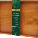 Solid Teak Wood Serving Tray with Handles, 20"x14"x2" Large Ottoman Tray for Living Room Kitchen Party, Decorative Rustic Rectangular Tray for Home Coffee Table Breakfast Dinner Bar