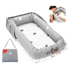 Baby Lounger for Newborn Portable Bag, Baby Lounger Play Mat for Awake-Time, Newborn Babies Essentials Gifts 0-24 Months Home Travel(Crown Grey)