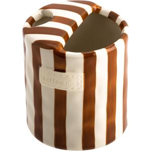Ceramic Coffee Mug with Sip Hole, 10 oz Ceramic Coffee Travel Mug, Retro Hand-Painted Striped, with Wide Mouth and Sip Hole, Heat-Resistant, Ideal for Home and Office, Brown