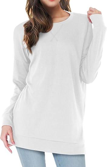 Womens Fall Long Sleeve Cotton Loose Comfy Casual Tunic Tops, L