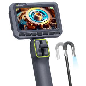 Anykit Articulating Borescope, 210 Two-Way 0.22in Slim Probe Endoscope with High-Brightness LED Lights, 4.3" IPS HD Video Inspection Snake Camera for Automotive Engine Inspect - 4FT