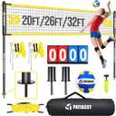 Outdoor Volleyball Net System, 32FT Regulation Size Anti-Sag Net, Quick Setup Adjustable Height Poles, Volleyball Set with Pump, Hammer, Boundary Line and Carry Bag for Backyard Beach Lawn