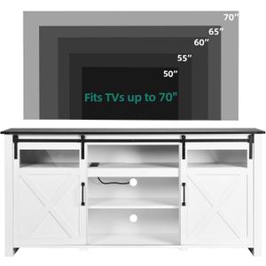 YITAHOME Farmhouse Buffet Cabinet with Power Outlet, 66'' Large Sideboard Coffee Bar Cabinet w/Storage, Glass Doors, Adjustable Shelf, Kitchen Cabinet for Living Room, Dining Room, White & Black