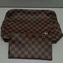 Leather Checkered Makeup Bag, 2 Pack Portable Cosmetic Bag, Large Capacity Waterproof Travel Toiletries Bag for Women, Christmas Gifts