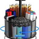 MINDEPOT 360-Degree Rotating Pen Holder for Desk, Mesh Pencil Organizer Multi-Functional Pen Holder, 4 Compartments Desktop Stationary Organizer, Home Office Black