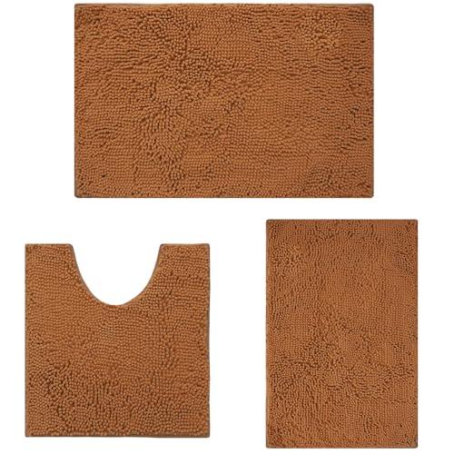 Flotstiga Bathroom Rugs Sets 3 Piece,Super Absorbent Soft,Thick,Machine Washable Chenille Bath Mat,Non Slip Toilet Floor Rug,Bath Mats for Bathroom,16x24 Plus 20x32 Plus 20x20 U Shape,Champagne