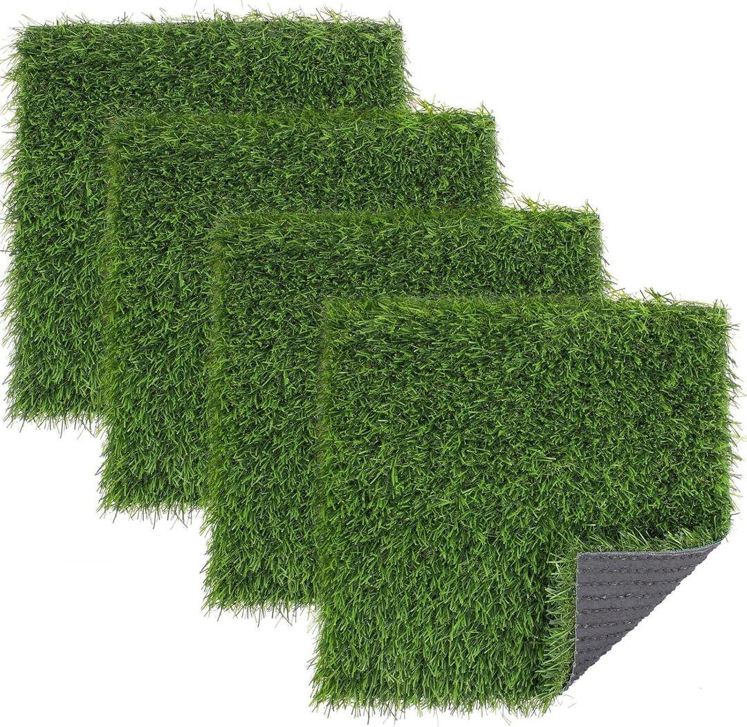Kesfey Grass Squares Placemats 4 Packs 12"x 12" Artificial Grass Turf Patch Tiles Green Grass Squares Fake Grass Mat Synthetic Grass Rug Roll Tabletop Decorations for Home Dining Christmas Table Decor