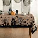 Horaldaily Halloween Tablecloth 52x70 Inch Rectangular, Castle Tree Scary Themed Beige Washable Table Cover for Party Picnic Dinner Decor