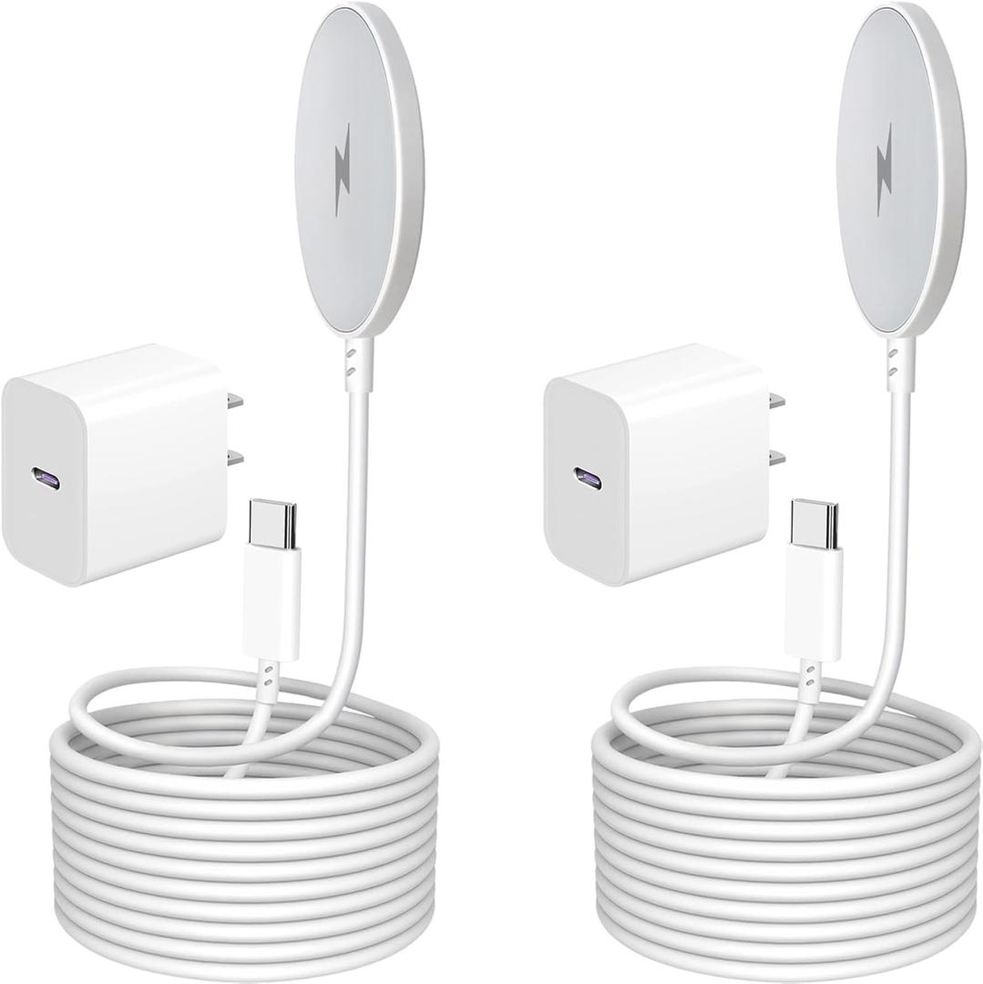 [Apple MFi Certified] 2Pack 6FT Mag-Safe Wireless Charger, 15W Fast Magnetic Pad with USB-C Block for iPhone 17/16/15/14/13/12 (Air/Pro/Max/Plus) & AirPods 4/3/2/Pro/Pro2 - Apple Wireless Charging Kit