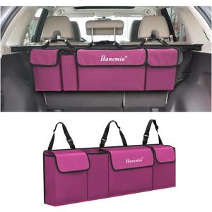 Car Trunk Organizer, Backseat Hanging Storage with 4 Large Pockets, Collapsible Cargo Bag with Adjustable Straps Frees Trunk Floor, Sturdy Space Saving Expert for SUV, Truck, Van (Purple)
