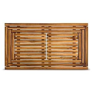 StrongTek Large Teak Bath Mat, 35.4" x 20" Solid Wood Shower Mat with Slatted Design, Pre-Oiled & Water-Resistant, Non-Slip Mat for Bathroom, Spa, and Outdoor Use