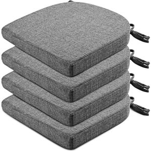 Wellsin Chair Cushions for Dining Chairs 4 Pack - Kitchen Chair Cushions with Ties and Non-Slip Backing - Dining Chair Pads 16"X16"X2", Dark Gray