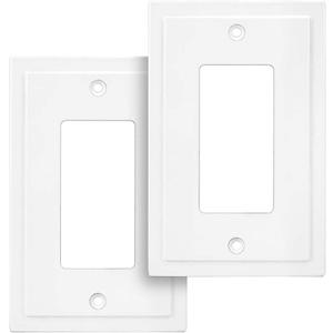 Henne Bery Modern Edge Decorative Wall Plate Switch Plate Outlet Cover, Durable Solid Zinc Alloy (Single Decorator 2PK, White)