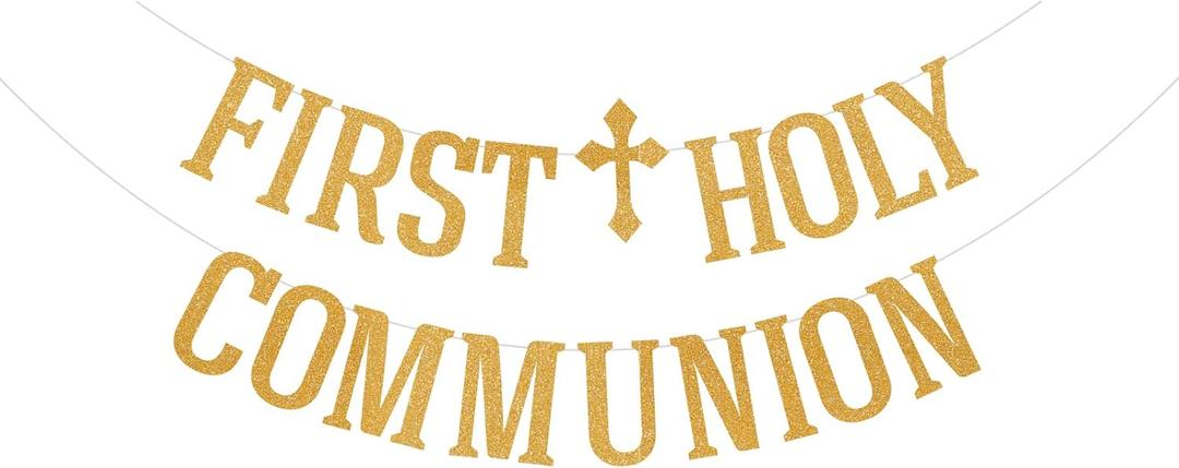 First Holy Communion Banner. Gold Glitter First Communion Banner, Baby Shower Party Decorations, Baptism Banner, Baby Shower Party Decorations