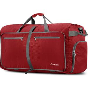 Gonex 40L 60L 80L 100L 150L Large Foldable Travel Duffle Bag with Shoes Compartment, Packable Lightweight Water Repellent Duffel Bag for Camping Gym Weekender Bag (Red)