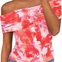 PRETTYGARDEN Women's Off The Shoulder Short Sleeve Ruched Slim Fit Blouse (Pink, S)