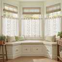 jinchan Belrose Linen Floral Kitchen Curtains 36 inch Length Embroidered Farmhouse Cafe Curtains for Living Room Bathroom Small Windows Curtain Set Sheer Light Filtering 2 Panels Beige