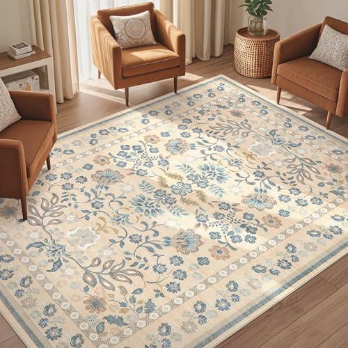 UERMEI 5x7 Area Rug Living Room Rugs - Washable Boho Vintage Floral Large Soft Non Slip Thin Rug Low Pile Carpet for Bedroom Dining Room Kids Playroom Office Decor Indoor- Multi Color