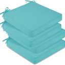 downluxe Waterproof Outdoor Chair Cushions Set of 4, 19" x 19" x 3" Patio Chair Cushion with Non-Slip Ties & Handle, Square Outdoor Cushion for Patio Furniture with Removable Cover, Teal