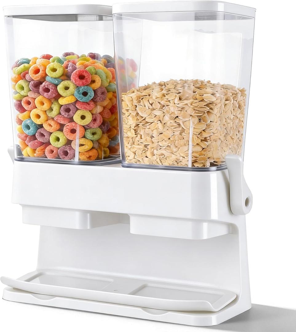 Cereal Dispenser Countertop 2 Pack, 3L Large Cereal Containers Storage Airtight for Kitchen Pantry, Dual Control Plastic Dry Food Dispenser for Cereal, Rice, Grains, Candy, Coffee Beans, 3 Liters