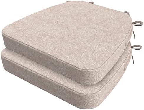 AAAAAcessories D-Shaped Chair Cushions for Dining Chairs with Ties and Removable Cover, 2'' Thick Dining Kitchen Chair Pads, Indoor Dining Chair Cushions, 17'' x 16'', Set of 2, Beige
