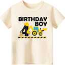 cheerilulu 4th Birthday Boy Shirt Toddler Kids T-Shirt, Happy Toddler Birthday Tee, Excavator Graphic Shirt 120/60