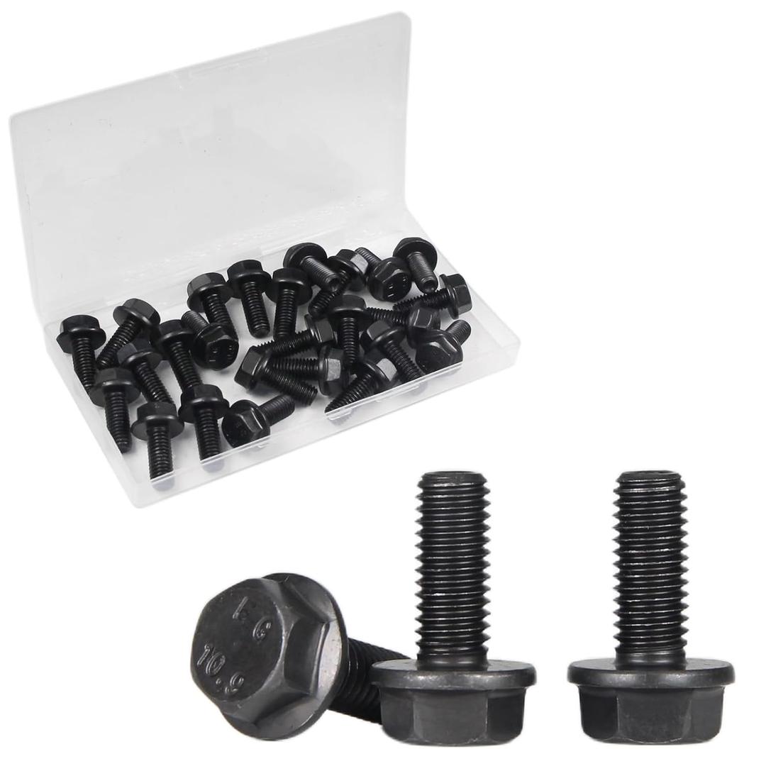 Yinpecly M8-1.25 X 20mm Flanged Hex Head Bolts Flange Hexagon Screws, External Flange Hex Drive Screws,Class 10.9 Black Finish,Alloy Steel, Fully Threaded, 25 PCS